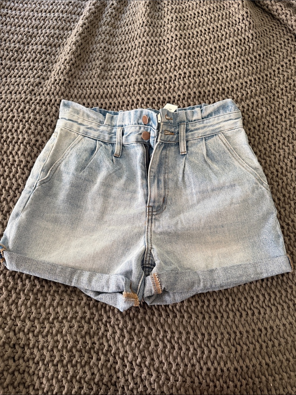 Light Wash Denim High-Waist Shorts